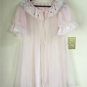 Vintage Fairy 60s Pink Chiffon Lace Radcliffe Robe Negligee 1960